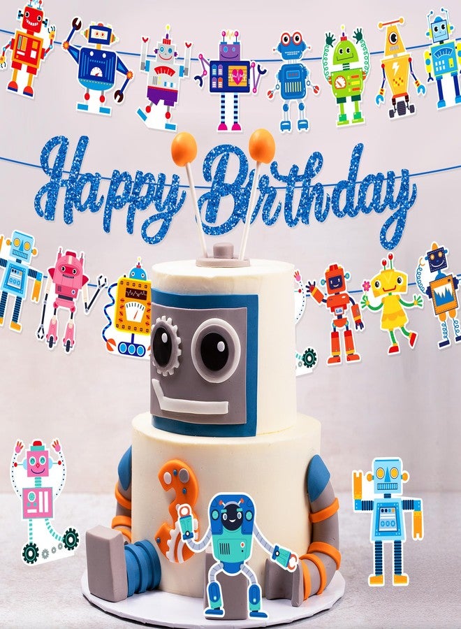 Lide Road 3Pcs Fun Robot Birthday Party Banner Cartoon Decorations Pink Robot Happy Birthday Banner Robots Banners Sign for Cartoon Baby Shower Party Supplies - Image 5